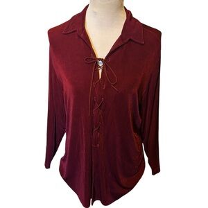 Chico's TRAVELER Red Lace Up Front Blouse Tunic Top Chico’s Size 2 / Large